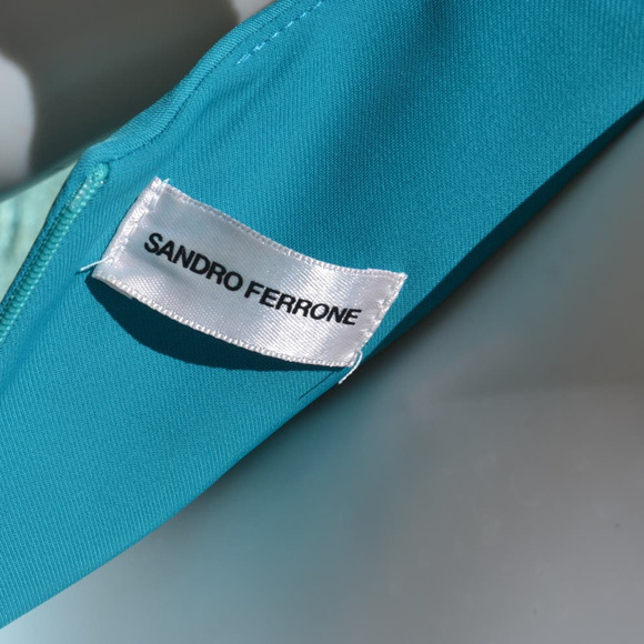 Sandro Ferrone Midi V-Neck Back Zipper Blue/Green Dress Size 44-LT09P - Picture 6 of 8